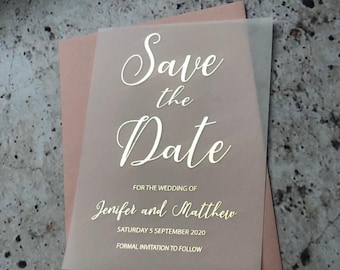 Foiled vellum   Save the Date cards, Rose gold Wedding Save the Dates,  Silver, Gold foil