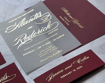 5x7 Elegant Foiled vellum wedding invitation , Wedding Kit