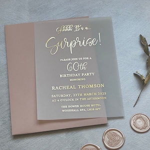 faire-part 60e anniversaire | Fête surprise avec feuille d'or et d'or rose | Faire-part de fête personnalisé élégant