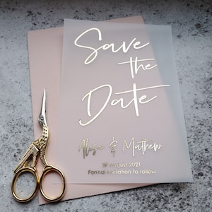 Elegant Wedding save the date . Vellum  Save the Date card , Gold rose silver foil