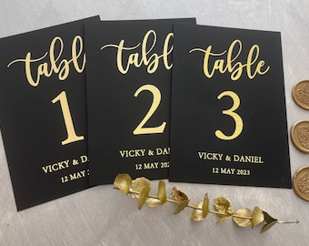 Black table number Gold, Rose gold , silver foil