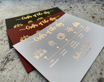 Wedding program, Order of the day wedding, Rose gold Silver Gold foil