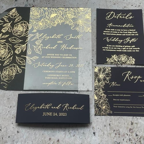 SEPHORA Acrylic Wedding Invitation set ,  gold silver rose gold foil