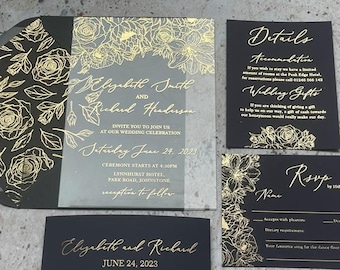SEPHORA Acrylic Wedding Invitation set ,  gold, silver  foil