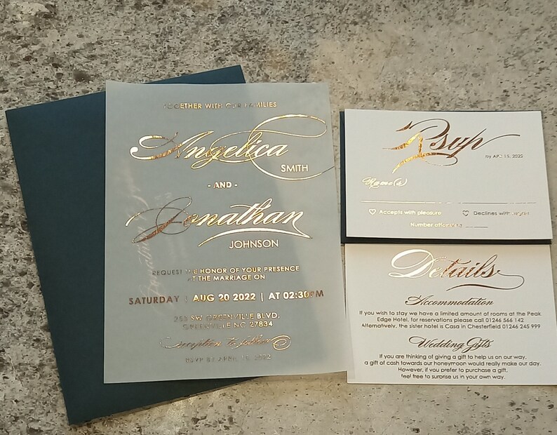 5x7 Elegant Foiled Vellum Wedding Invitation Wedding Kit Etsy