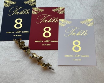 Wedding  table number Gold, Rose gold , silver foil