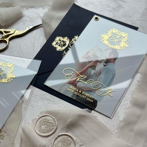 Carte de remerciement en acrylique pour mariage, cartes de remerciement avec photo avec feuille d'or, d'argent et d'or rose.