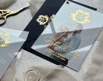 Wedding Acrylic Thank you card, Photo thank you cards with Gold, Silver, Rose gold foil.
