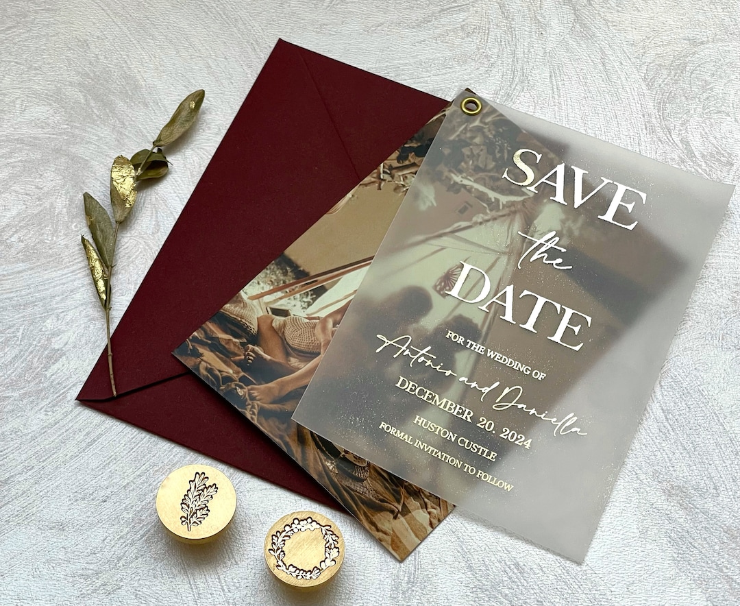 Elegant Vellum Foil Save the Date Cards With Photo. Photo Custom ...
