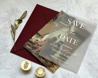 Elegant Vellum Foil Save the Date Cards with photo. Photo Custom Wedding Invitations with Envelopes. Gold, Rose Gold, Silver Foil