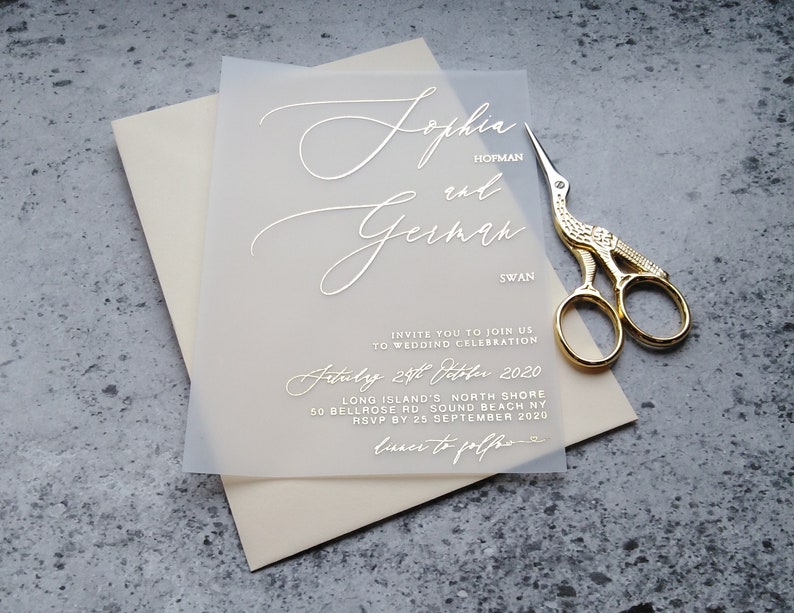 Elegant Foiled Vellum Wedding Invitations Etsy