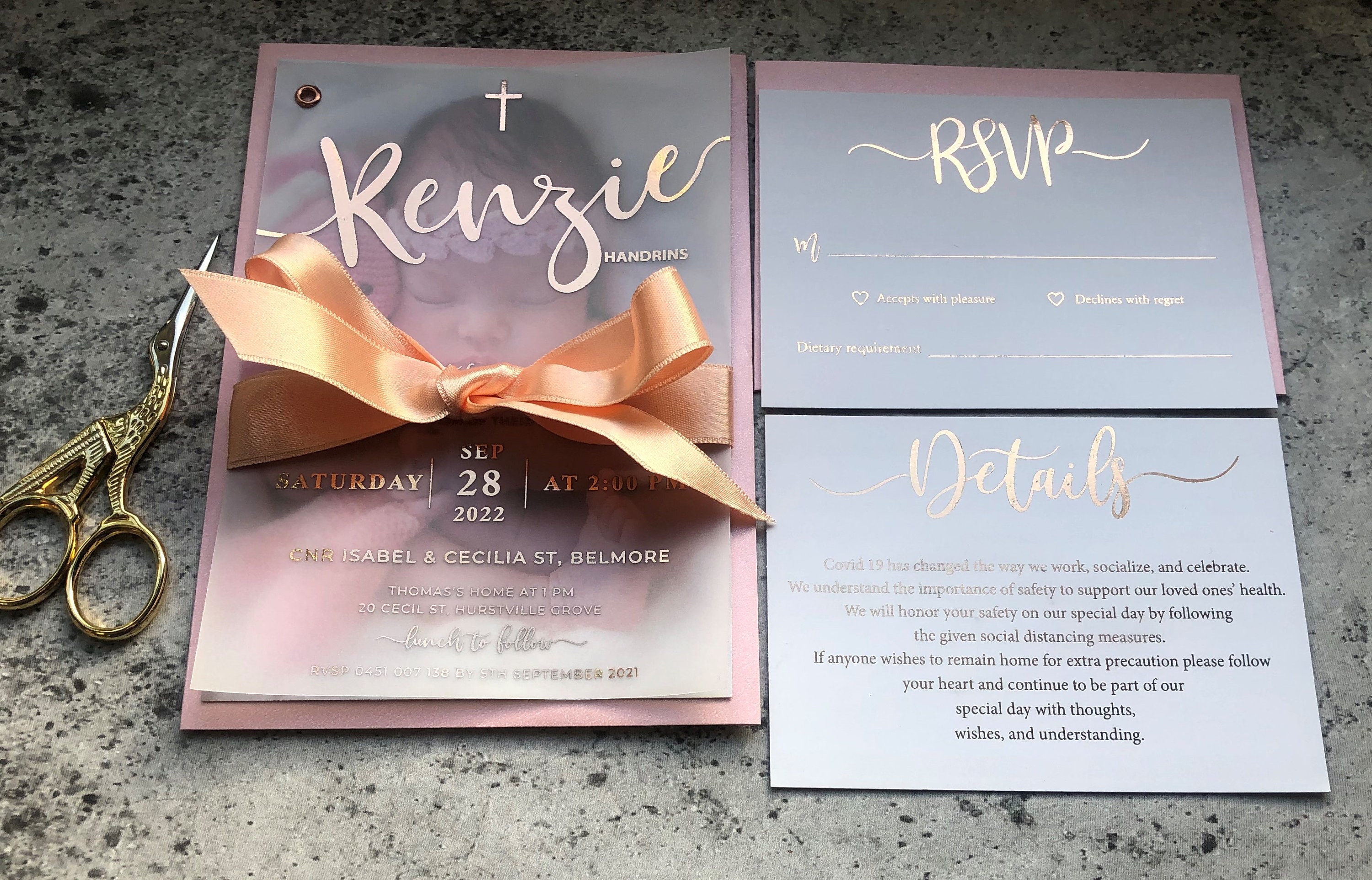 Personalized Save the Date Card With Foil Lettering, Vellum Save the Dates  in Rose Gold, Gold, Silver Foil . 