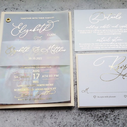 Elegant Vellum Wedding Invitations With Gold Foil and Picture Etsy