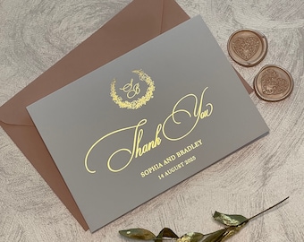 Personalized Foil Wedding Thank You Cards with Monogram
