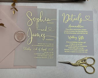 Foil Vellum Wedding Invitations | Elegant Custom Design, Card & Envelopes, Unique Wedding Stationery