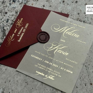 5x7  Burgundy Foiled vellum wedding invitation , Wedding Kit