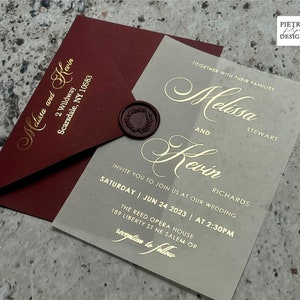 5x7 Burgundy Foiled vellum Hochzeitseinladung, Hochzeits-Kit