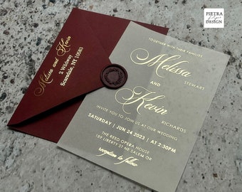 5x7  Burgundy Foiled vellum wedding invitation , Wedding Kit