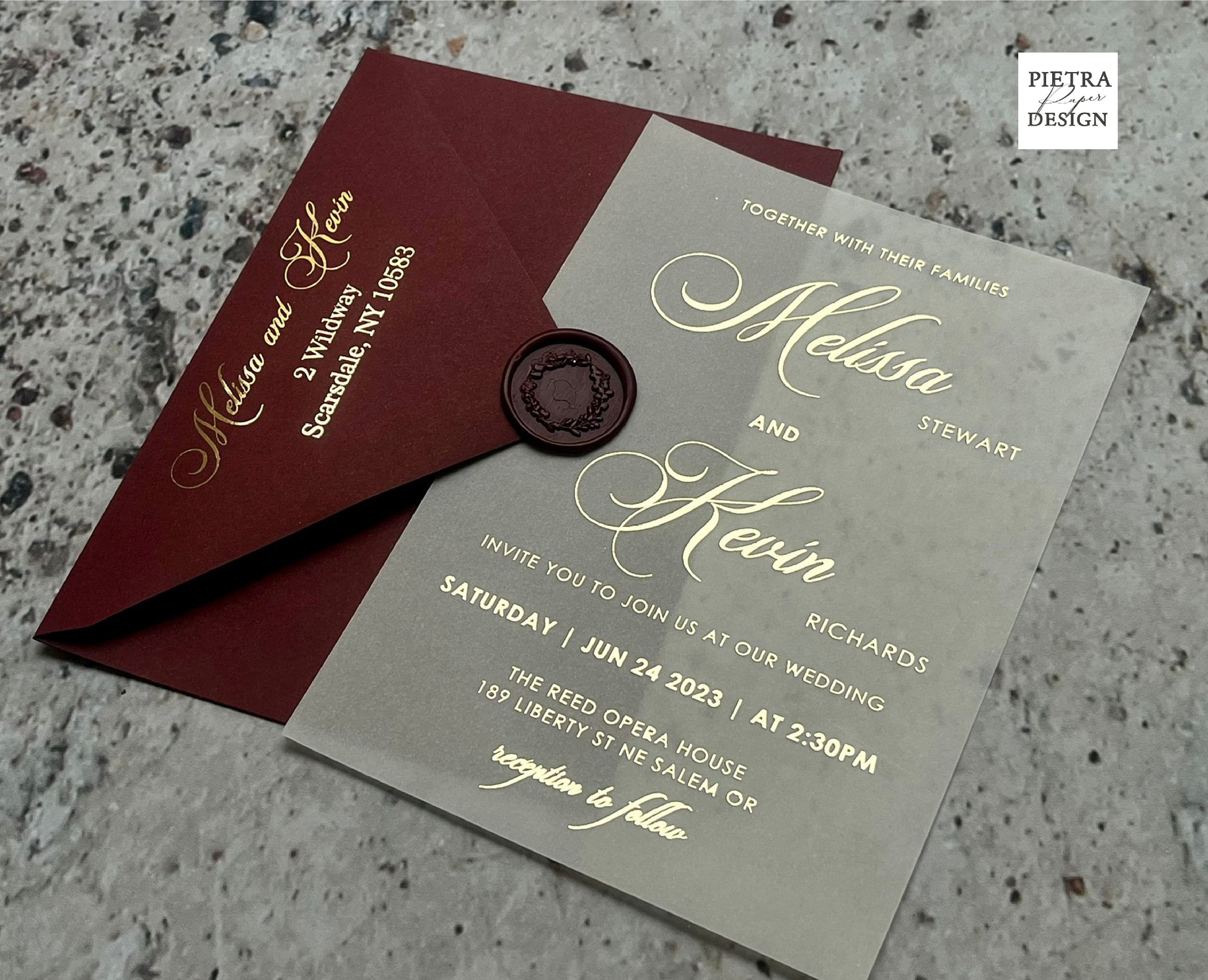 Elegant Burgundy Foil Vellum Wedding Invitation