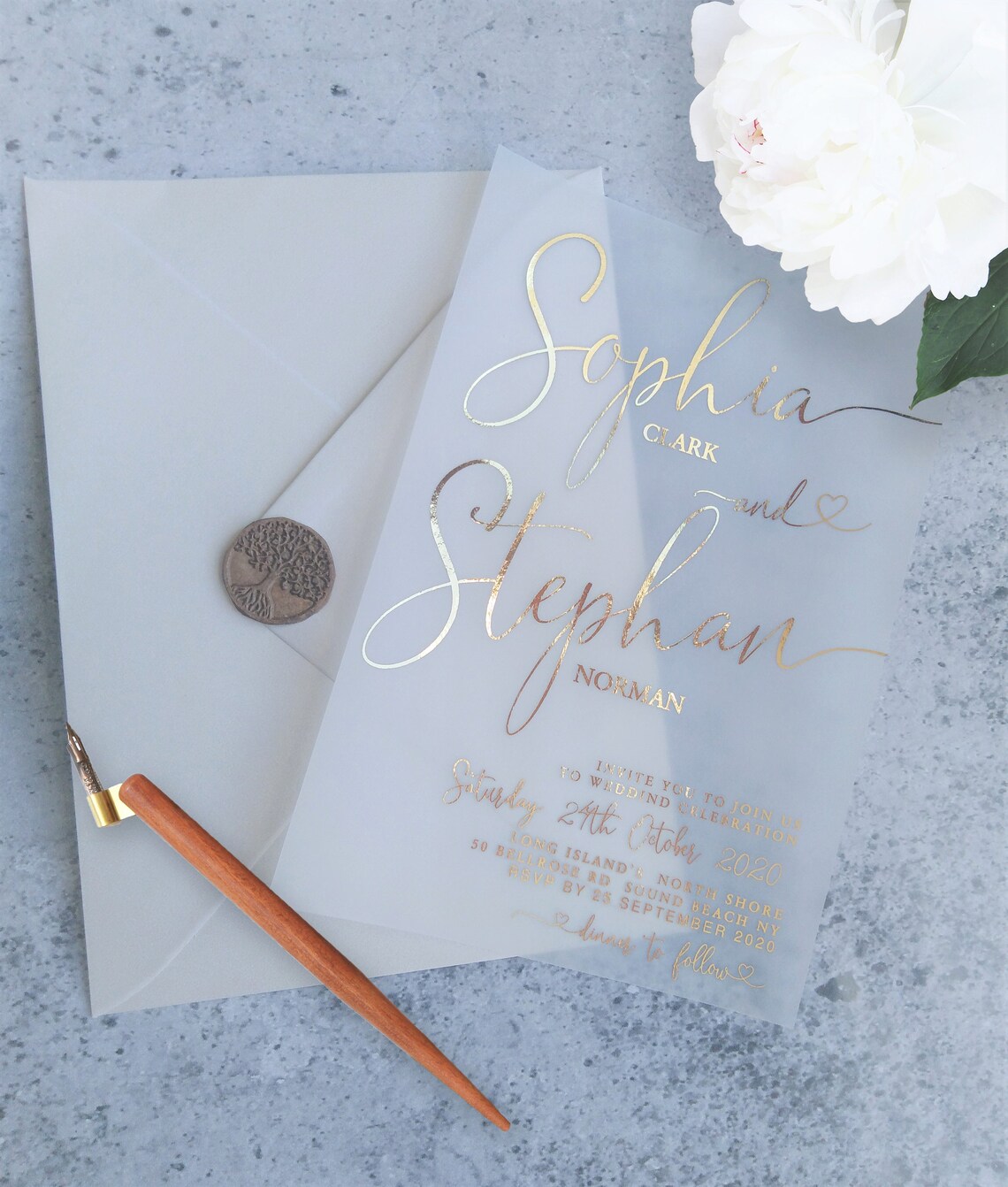 Foil Vellum Wedding Invitations Etsy