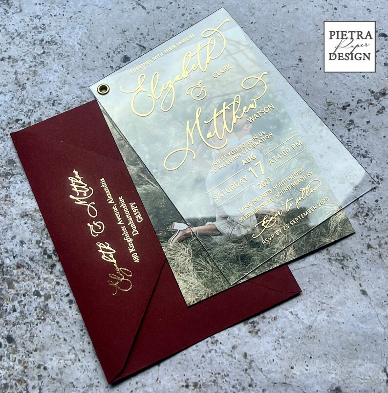 Elegant Photo Foil Vellum Wedding Invitations. Rose Gold Etsy