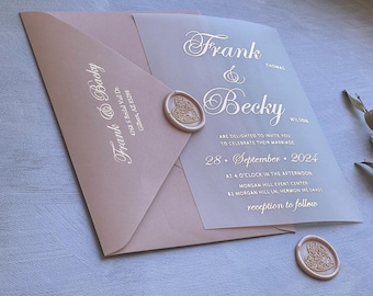 5x7 Foiled Navy-blue wedding invitation with RSVP and Details cards, Wedding invitations Kit with Gold, Rose gold, Silver foil.