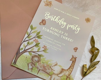 Babies birthday invitations with Gold, Rose gold, Silver foil