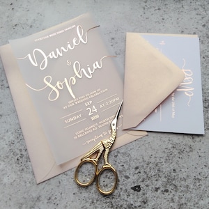 Sample of Foiled vellum wedding invitations for customers outside the United Kingdom