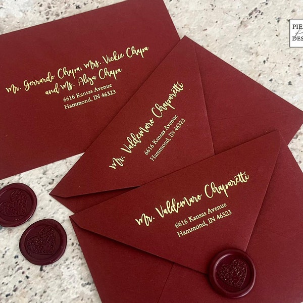 Foiled recipient and return address printing on RSVP or Main Envelope