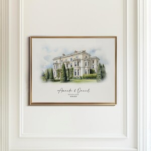 Personalized venue portrait gift in watercolor style, perfect for celebrating weddings, anniversaries, or special events.