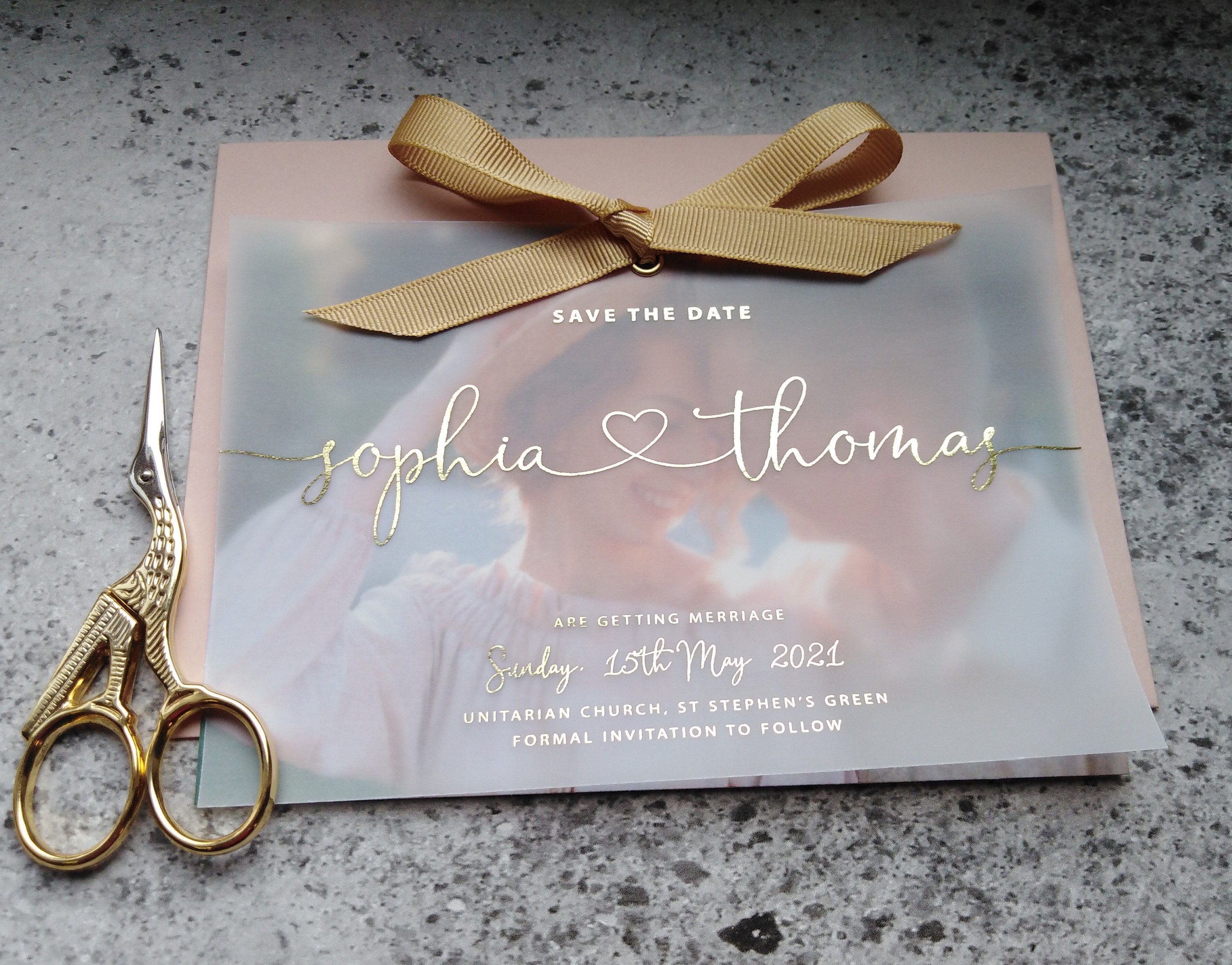 Vellum Photo Foil Save the Date Ribbon Wedding Save the Etsy UK