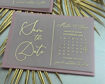 Vellum Foil Wedding Save the Date Calendar & Envelopes | Elegant Invitations for a Memorable Day