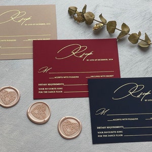 Hochzeits-RSVP Karten in Rosegold, Silber, Goldfolie