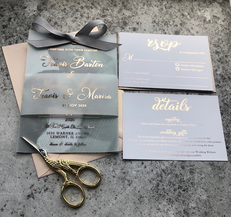 Photo Foil Vellum Wedding Invitations Etsy UK