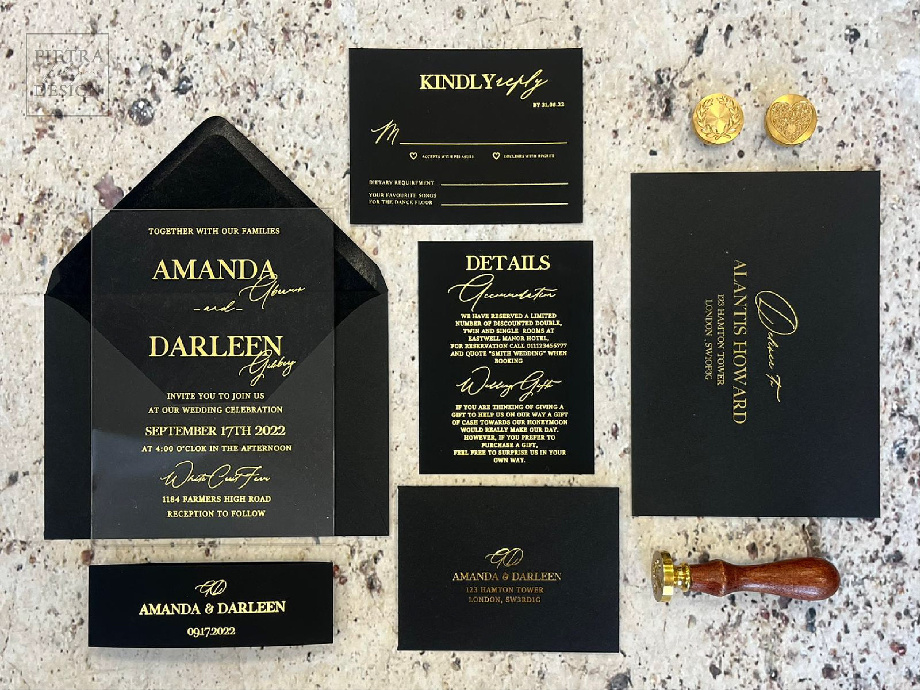 Foilpress Acrylic Wedding Invitation: Gold