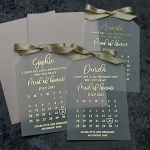 Personalized Foiled Proposal Cards with Calendar - Will You Be My Bridesmaid Vellum Cards & Envelopes