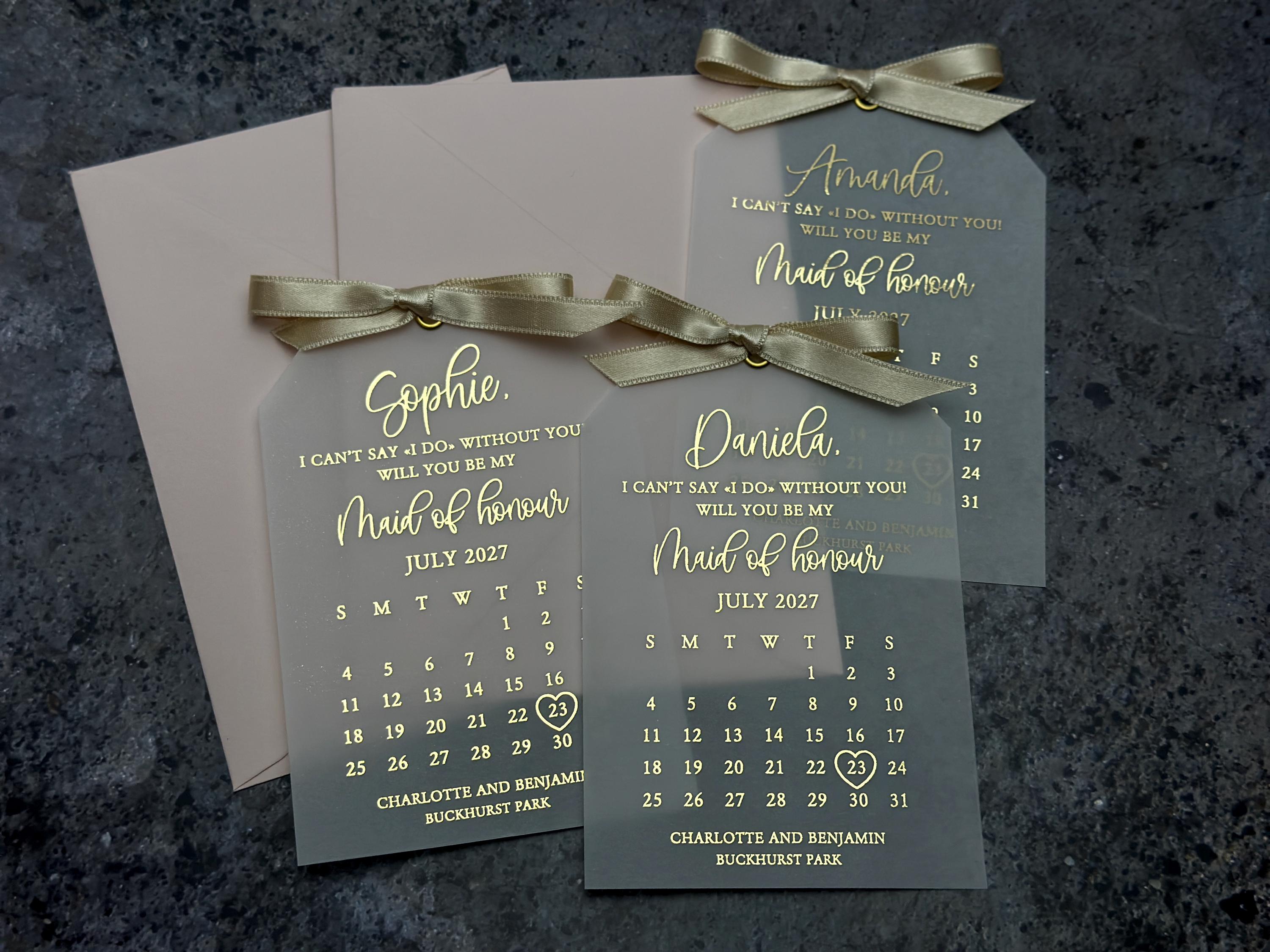 Foiled Calendar Bridesmaid Proposal Cards