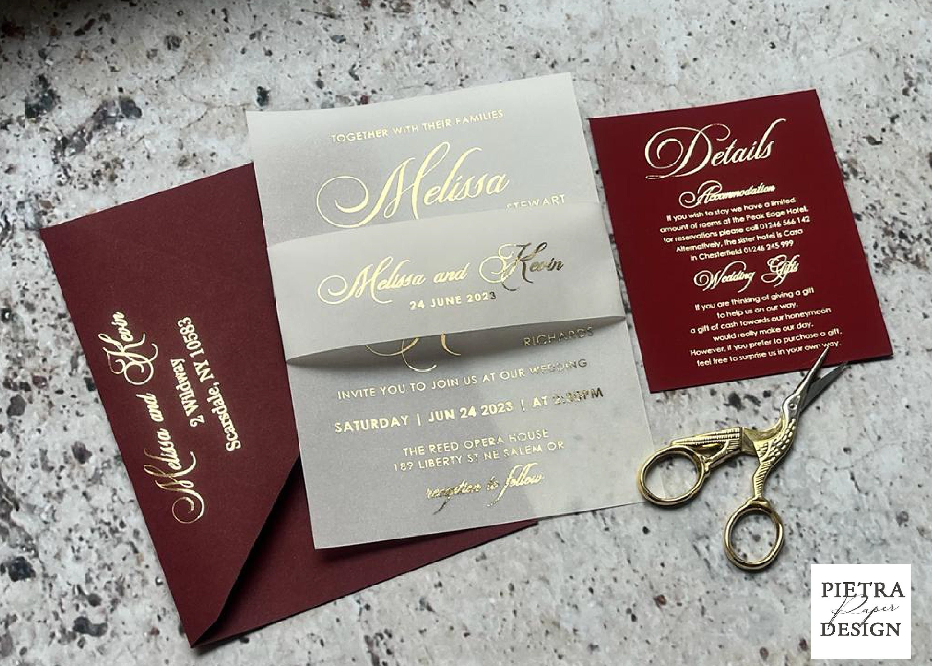 5x7 Burgundy Foiled Vellum Wedding Invitation , Wedding Kit - Etsy