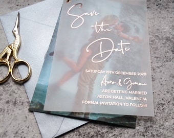 Foiled Save the Dates, Photo Wedding save the date.   Rose gold foil