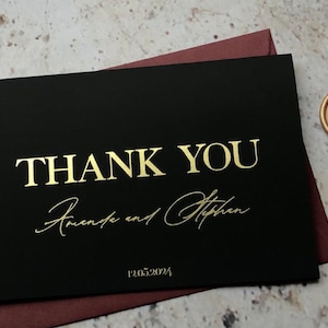 Schwarz Dankeskarten, Dankeskarte Hochzeit, Gold Silber Rosegold Folie