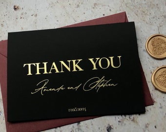 Foiled Black Thank You Cards: Elegant Wedding Stationery