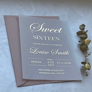 Sweet 16 Einladung auf Pergamin. 5x7 Sweet 16 Geburtstagseinladungen mit Gold, Rosegold, Silberfolie
