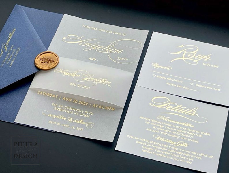 5x7 Elegant Foiled Vellum Wedding Invitation Wedding Kit Etsy