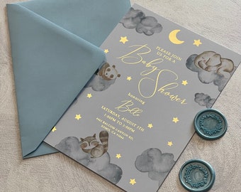 Baby shower invitations for boy with Rose gold, Silver, Gold foil.