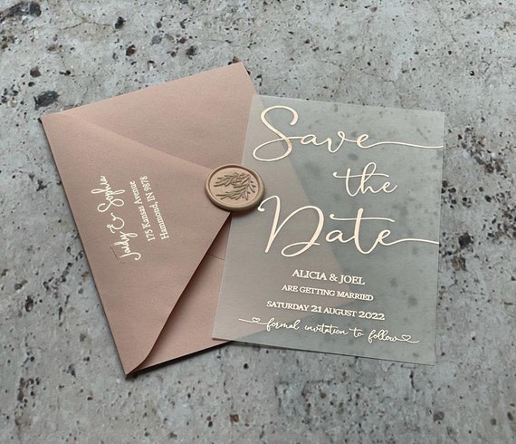 Foil Save the Date Vellum Wedding Card Ivory Cardstock Rose Gold