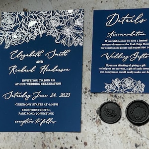 Royal Blue and Silver Wedding Invitation kit. Gold , rose gold, silver foil