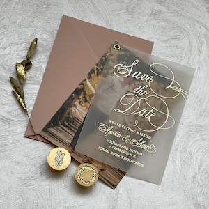 Hochzeit Save the Date Einladungen mit Foto, anpassbare Gold & Roségold Folie, elegantes Design, einzigartige Ankündigung