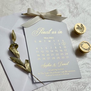 Elegant Gold Foil Wedding Calendar Save the Date Cards – Pencil Us In