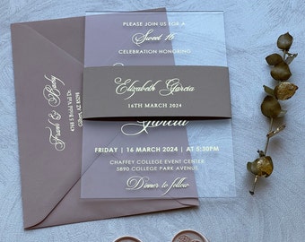 Personalised Sweet 16 invitation, Acrylic 16th Birthday Invitations with Gold, Silver  Foil