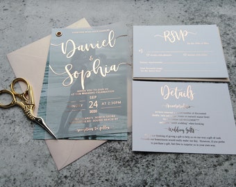 5x7 Photo Wedding Invitations - Elegant Foiled Vellum Design, Customizable , Perfect for Your Special Day & Elegant Touch